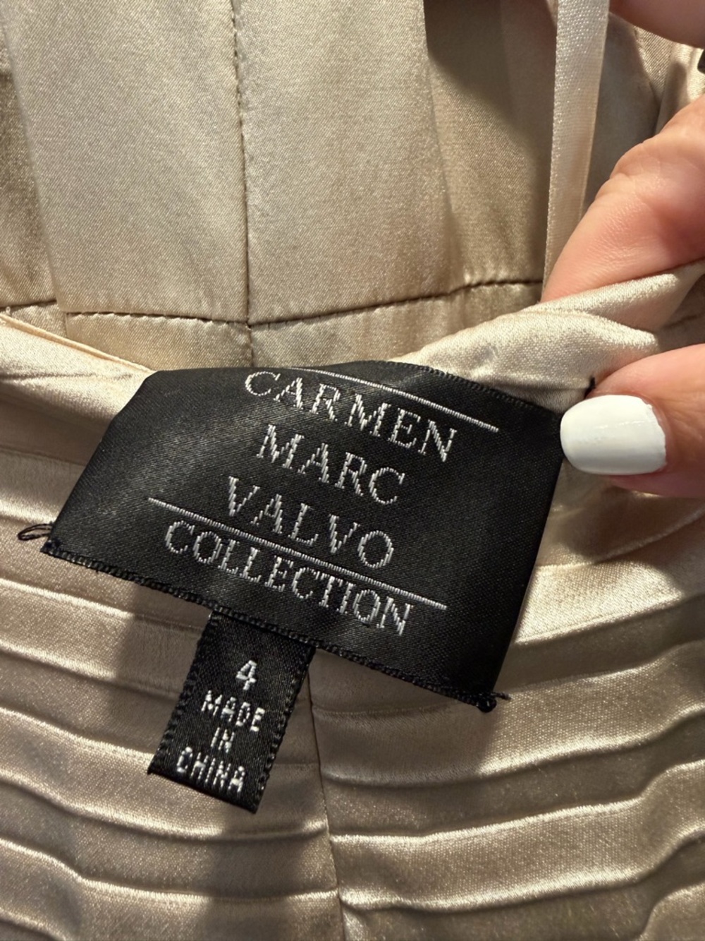 Carmen Marc Valvo Satin Pleated Gown in Champagne - Picture 3 of 3